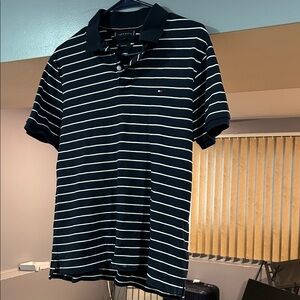 Tommy Hilfiger Men's Polo in Navy and White Stripes Sz L